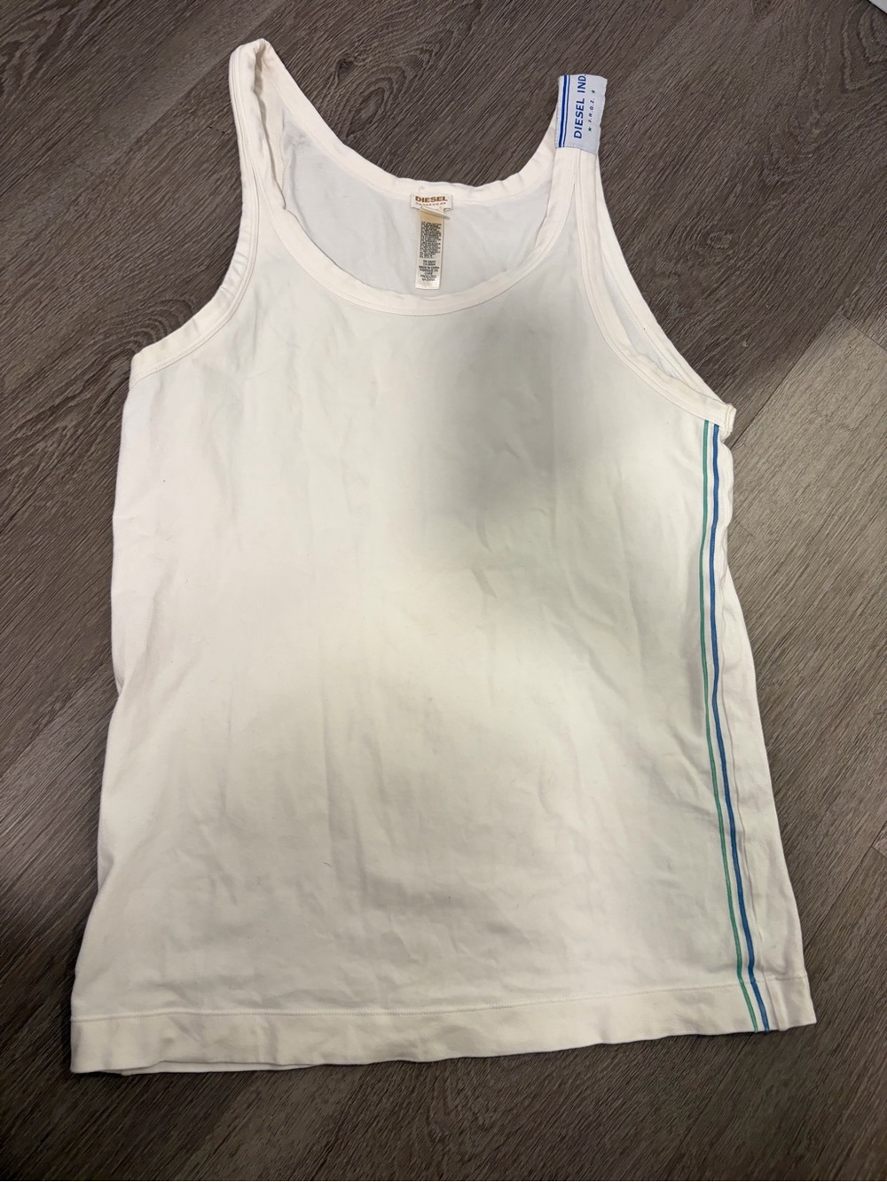 Diesel White‎ Tank with Blue Accent Strap